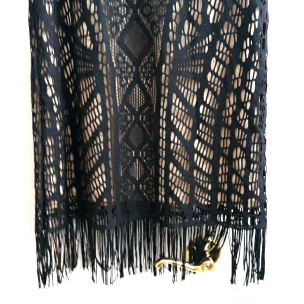 Beige by eci black dress with fringe. - Picture 2 of 10